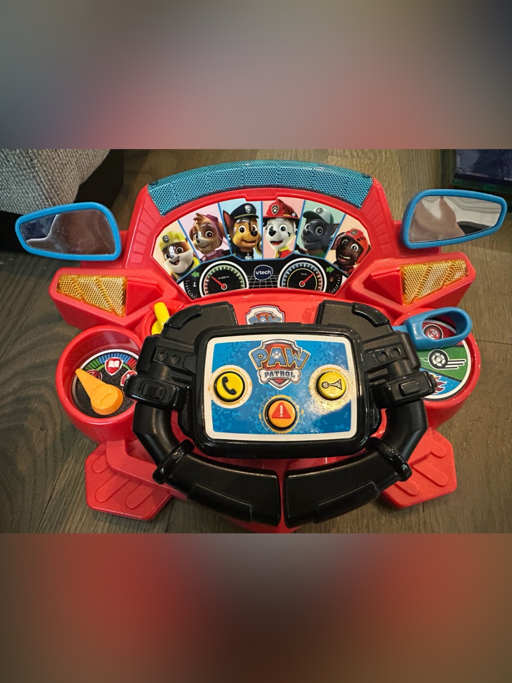 Paw Patrol Red Interactive Steering Wheel Toy with Black Wheel and Blue Accents